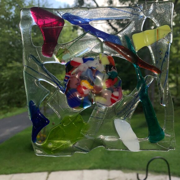#5259 FUSED  SUNCATCHER  HANDCRAFTED FUSED SUNCATCHER ABSTRACT - Picture 2 of 7